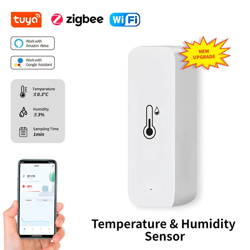 Tuya wifi/zigbee sensor de temperatura e umidade termômetro interno controle de vida inteligente para trabalho em casa com alexa google assistente