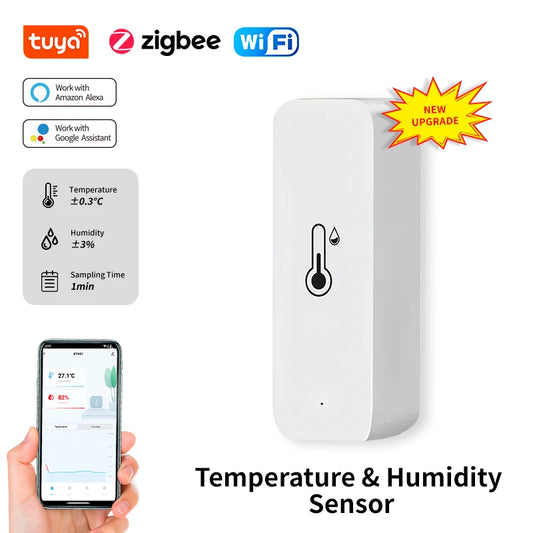 Tuya wifi/zigbee sensor de temperatura e umidade termômetro interno controle de vida inteligente para trabalho em casa com alexa google assistente