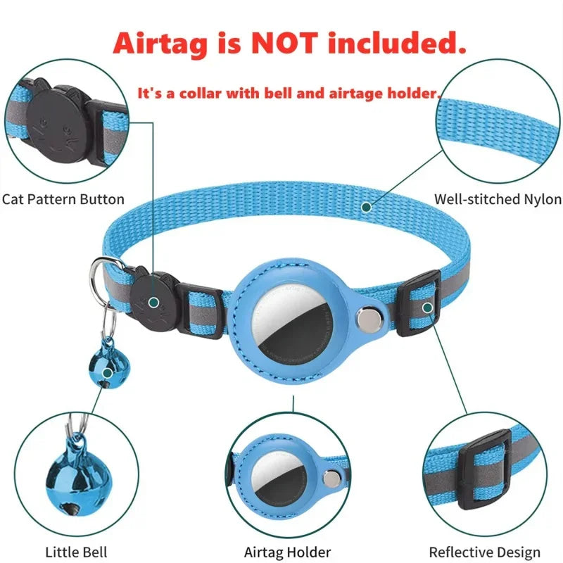 Airtag Case Coleira para Gato, Capa protetora para Anti Lost Locator, Dog Tracker Acessórios, Coleira Pet reflexiva com Bell, Suporte