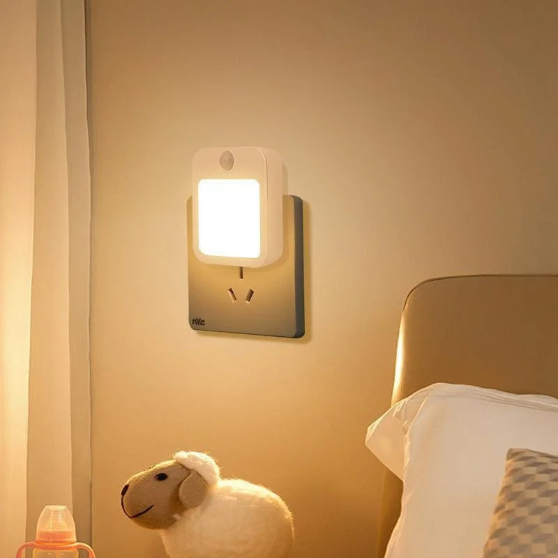 Sensor de movimento led luzes da noite plugue da ue regulável luz do armário para cabeceira do bebê quarto corredor sem fio noite lâmpada iluminação