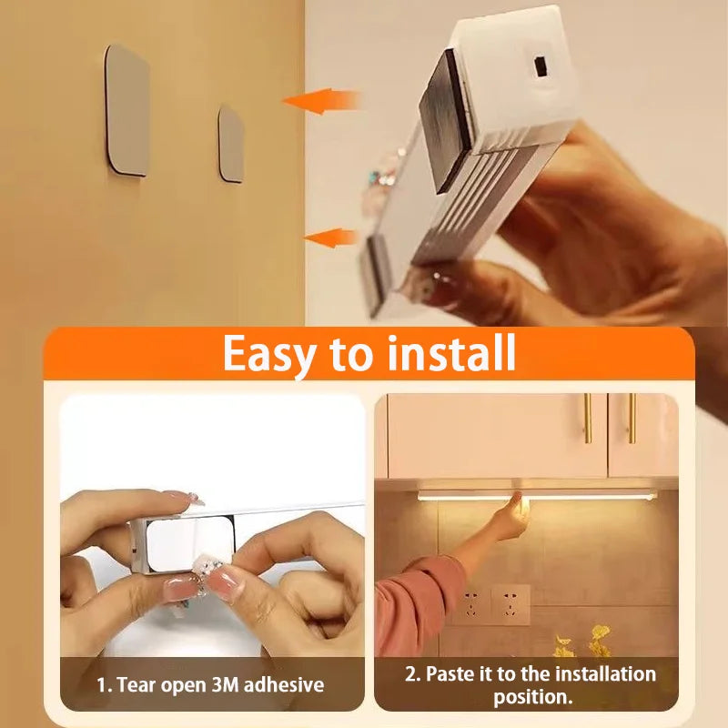 Sem fio LED Sensor de Movimento Luz, Luz Noturna, Tipo C Recarregável, Gabinete, Wardrobe Lamp, Backlight Escada, Cozinha