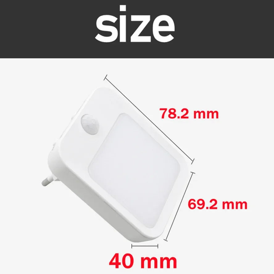 Sensor de movimento led luzes da noite plugue da ue regulável luz do armário para cabeceira do bebê quarto corredor sem fio noite lâmpada iluminação