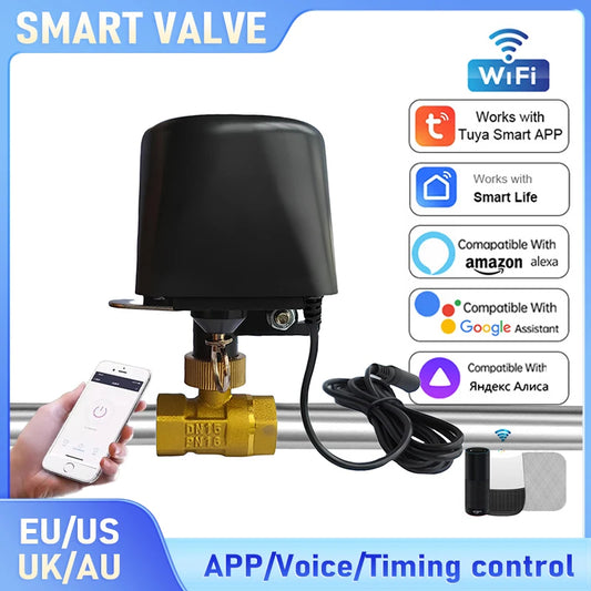 Atuador inteligente de válvula de esfera WiFi Tuya com controle de voz - Sistema de irrigação automática DIY para automação de água/gás em casa inteligente