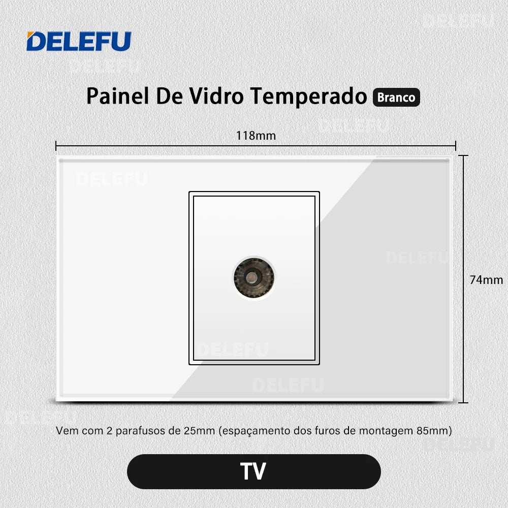 DELEFU 4*2 Vidro Temperado Branco Tomada Padrão Brasil com Dupla USB Tipo C Tomada de Parede Interruptor Inteligente Tuya Wifi 10A 20A