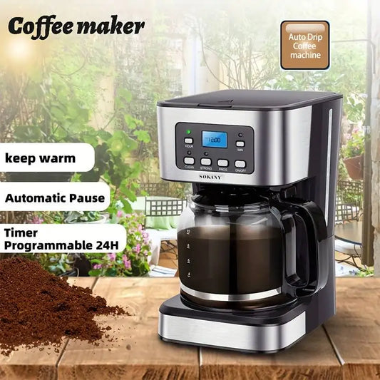 Máquina de café elétrica programável, 1,5l, tecnologia avançada, fabricação rápida e temporizador de 24 horas