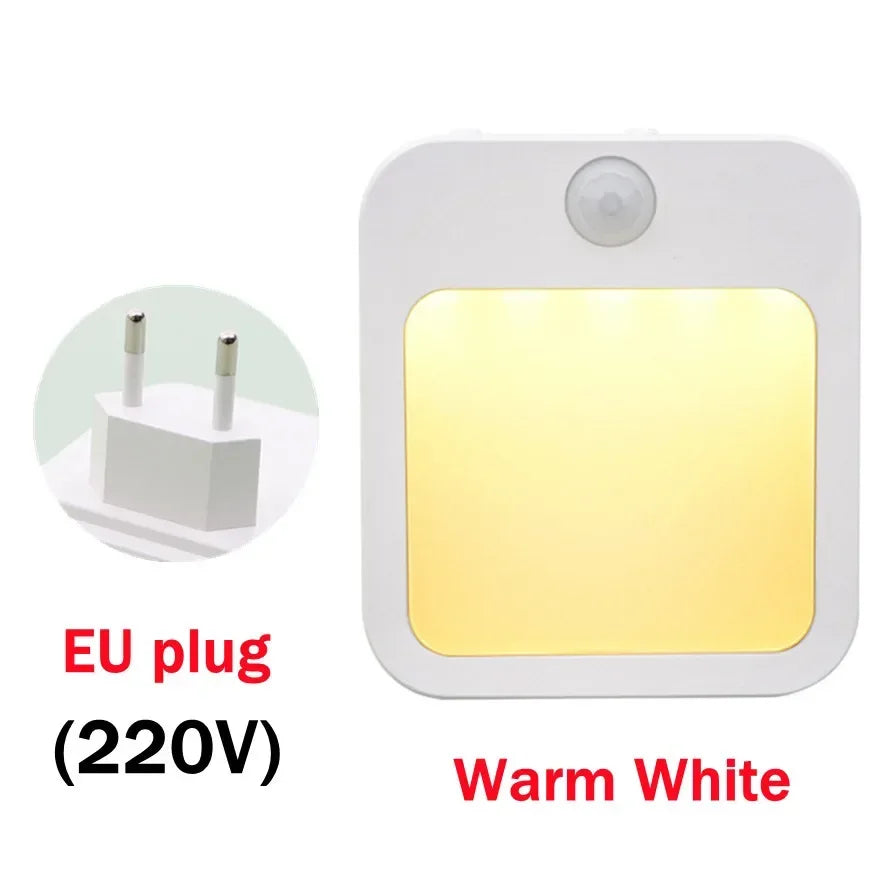 Sensor de movimento led luzes da noite plugue da ue regulável luz do armário para cabeceira do bebê quarto corredor sem fio noite lâmpada iluminação