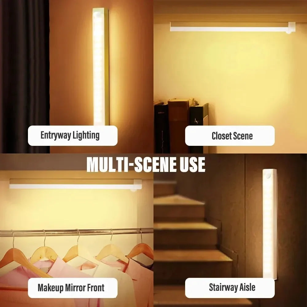Sem fio LED Sensor de Movimento Luz, Luz Noturna, Tipo C Recarregável, Gabinete, Wardrobe Lamp, Backlight Escada, Cozinha
