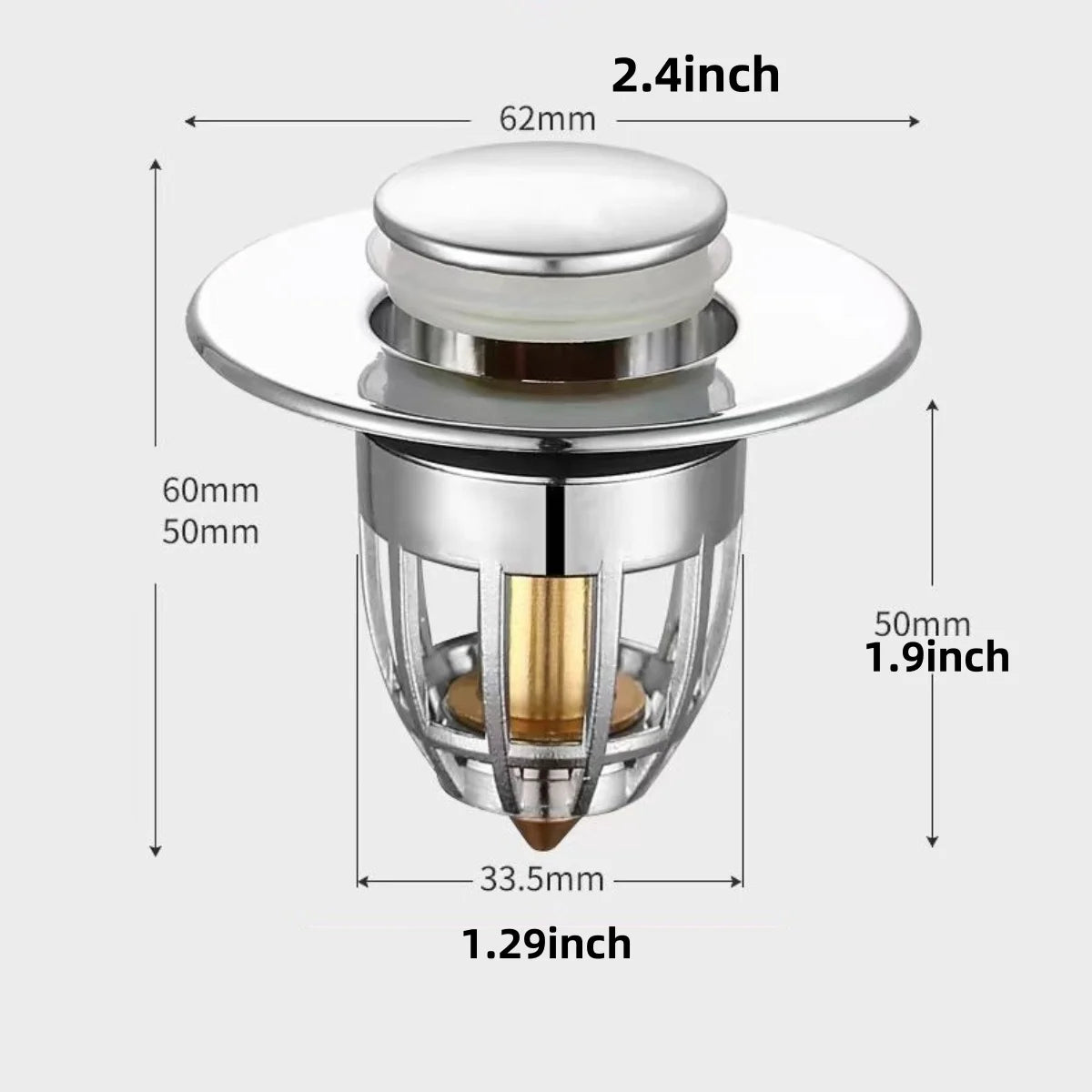 Universal Rebound Drain Plug Filter Basin, Pia de cromo pop-up, Captador de cabelo, Rolha de drenagem do banheiro, Fácil tipo push