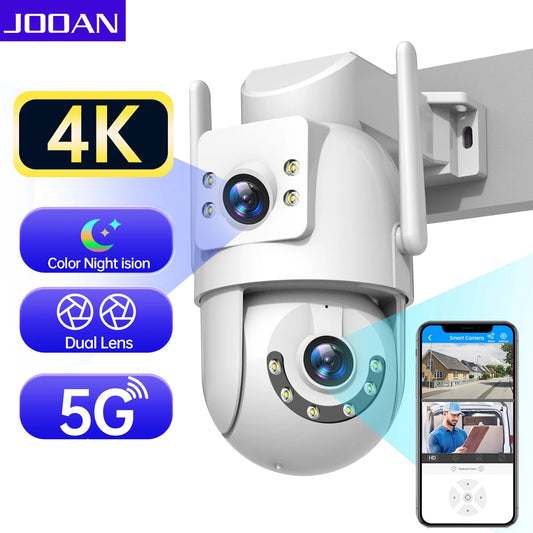 Jooan 4k 8mp hd wifi câmera ptz ao ar livre 5g wifi lente dupla câmeras ip de segurança 5x zoom ai rastreamento onvif cctv câmera de vigilância