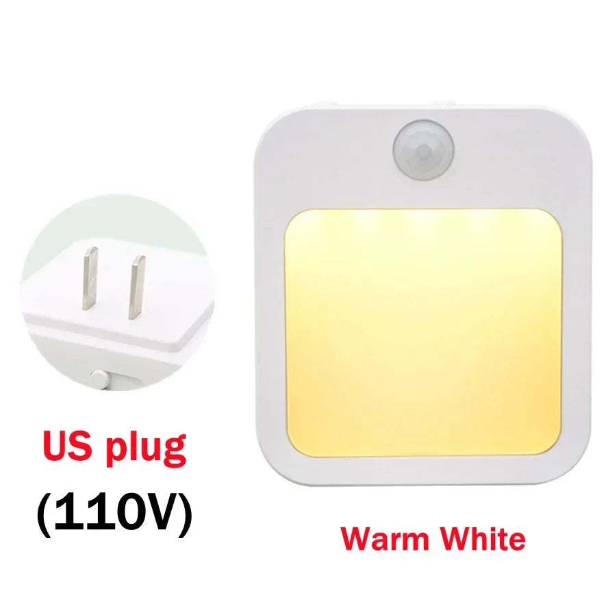 Sensor de movimento led luzes da noite plugue da ue regulável luz do armário para cabeceira do bebê quarto corredor sem fio noite lâmpada iluminação