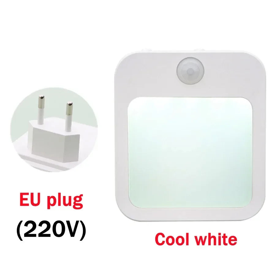 Sensor de movimento led luzes da noite plugue da ue regulável luz do armário para cabeceira do bebê quarto corredor sem fio noite lâmpada iluminação