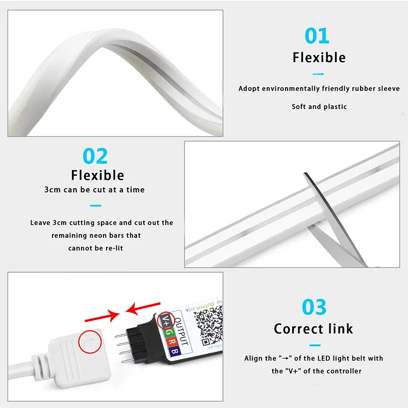 Faixa de led neon usb rgb, 1m, 2m, 3m, 5m, wi-fi, 5v, funciona com aplicativo tuya/smart life/alexa para jogos, casa, iluminação de decoração neon