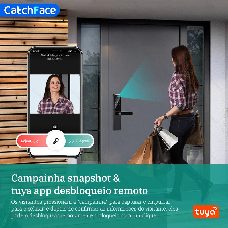 Fechadura inteligente para porta, brasil, tuya, voz portuguesa, fechadura eletrônica digital, wi-fi, aplicativo, senha de impressão digital, desbloqueio rfid para casa