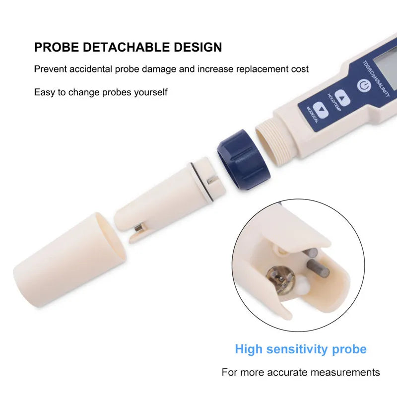 5 em 1 testador de qualidade da água digital tds/ec/ph/salinidade/medidor de temperatura para piscinas aquários detector de qualidade da água