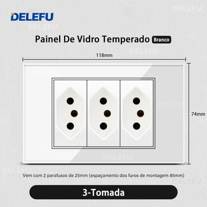 DELEFU 4*2 Vidro Temperado Branco Tomada Padrão Brasil com Dupla USB Tipo C Tomada de Parede Interruptor Inteligente Tuya Wifi 10A 20A