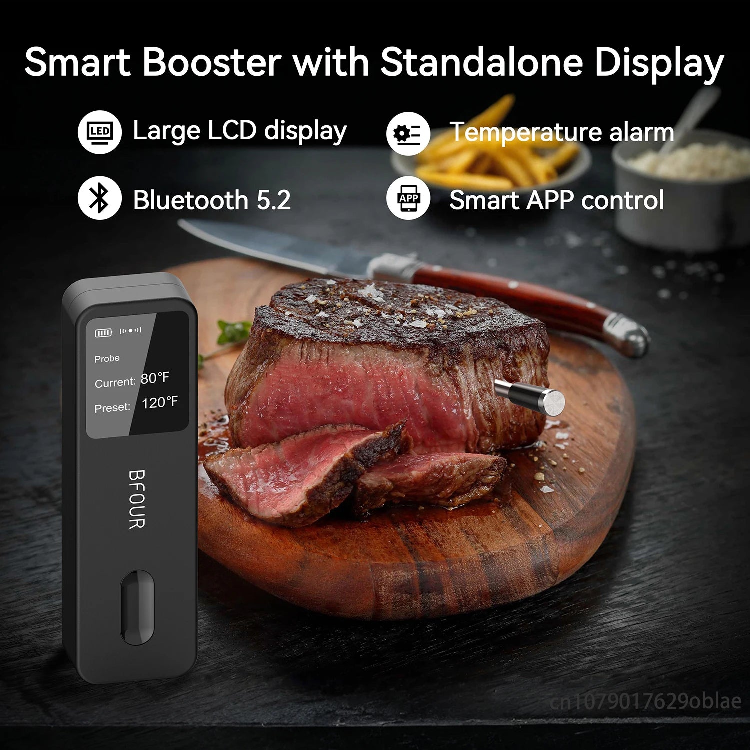 Termômetro de carne sem fio Bluetooth IP67 Sondas à prova d'água com impulsionador de tela LCD recarregável para grelhar, fumante, forno para churrasco