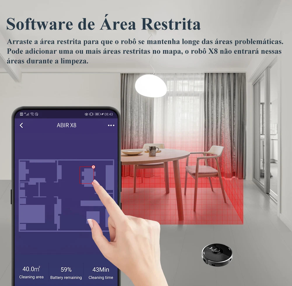 (Código promocional: BR2025)Robô aspirador de pó ABIR X8, navegação a laser lidar, 6500pa sucção, multi-assoalho mapa, Esterilização UV, y forma molhado esfregar, app zonas não-go, Exclusivo Sensor TOF