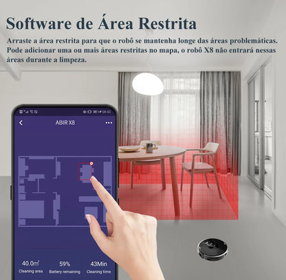 (Código promocional: BR2025)Robô aspirador de pó ABIR X8, navegação a laser lidar, 6500pa sucção, multi-assoalho mapa, Esterilização UV, y forma molhado esfregar, app zonas não-go, Exclusivo Sensor TOF