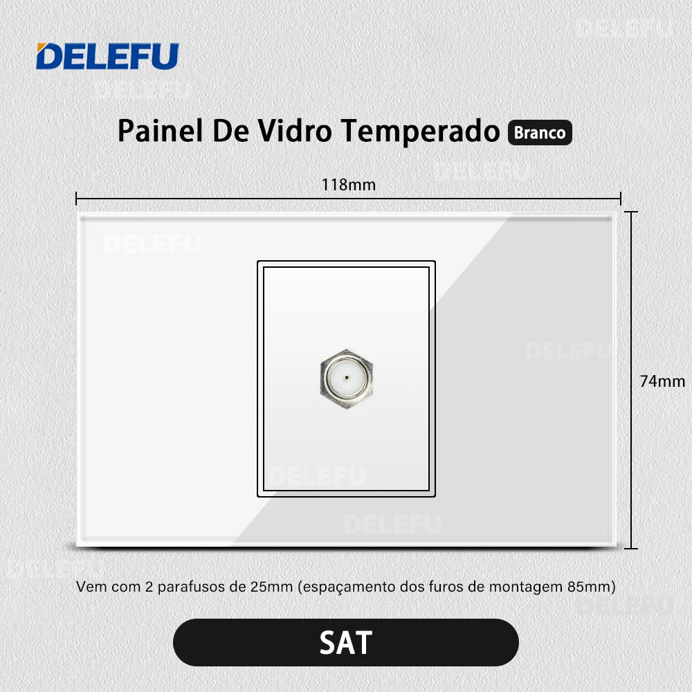 DELEFU 4*2 Vidro Temperado Branco Tomada Padrão Brasil com Dupla USB Tipo C Tomada de Parede Interruptor Inteligente Tuya Wifi 10A 20A