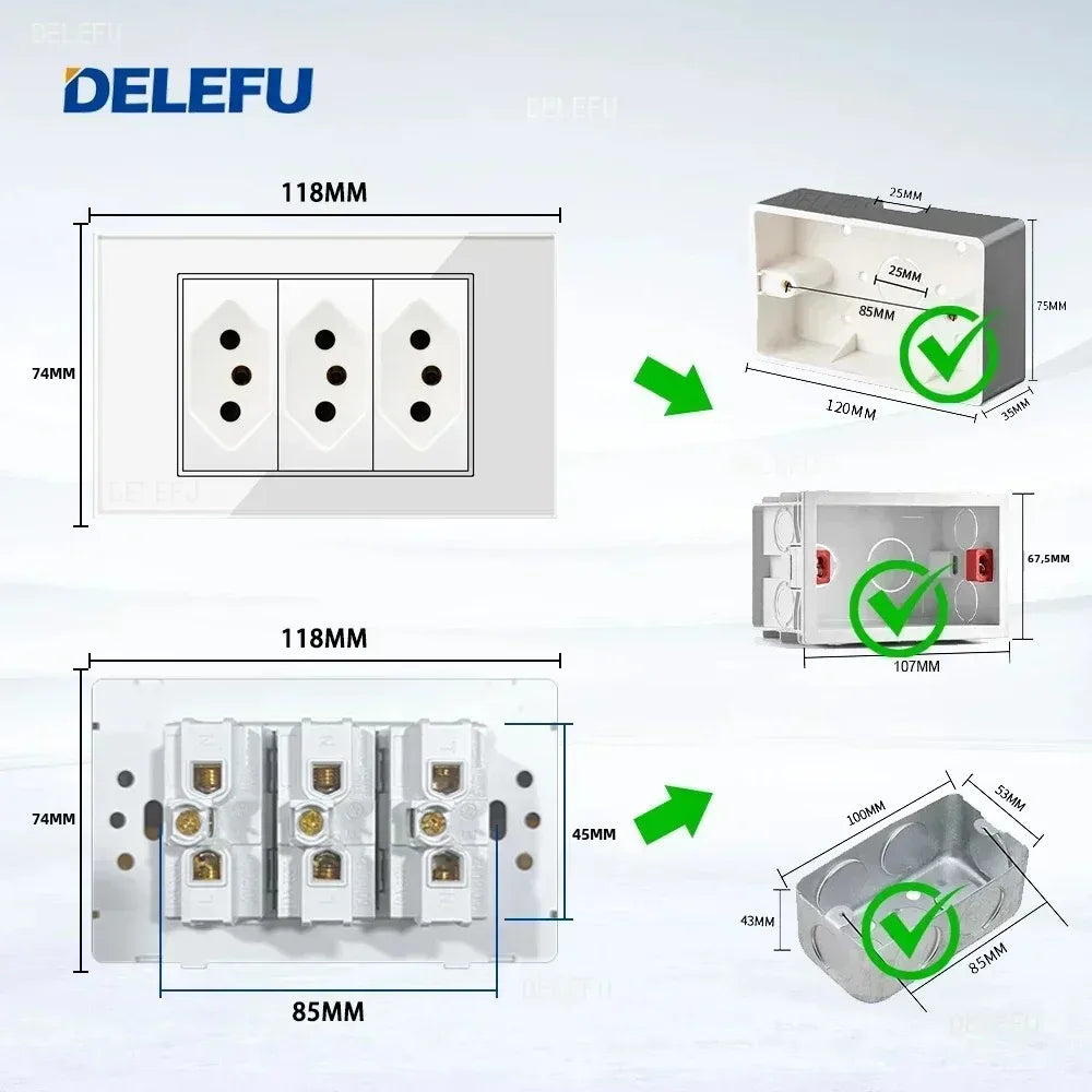 DELEFU 4*2 Vidro Temperado Branco Tomada Padrão Brasil com Dupla USB Tipo C Tomada de Parede Interruptor Inteligente Tuya Wifi 10A 20A
