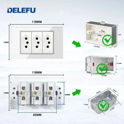DELEFU 4*2 Vidro Temperado Branco Tomada Padrão Brasil com Dupla USB Tipo C Tomada de Parede Interruptor Inteligente Tuya Wifi 10A 20A