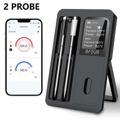 Termômetro de carne sem fio Bluetooth IP67 Sondas à prova d'água com impulsionador de tela LCD recarregável para grelhar, fumante, forno para churrasco