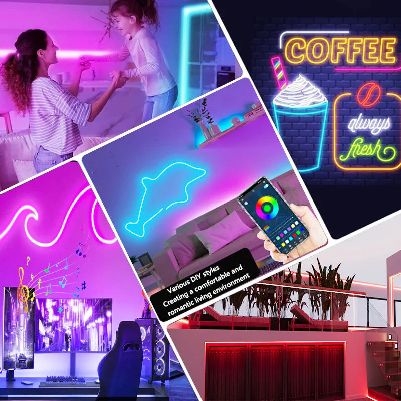 Faixa de led neon usb rgb, 1m, 2m, 3m, 5m, wi-fi, 5v, funciona com aplicativo tuya/smart life/alexa para jogos, casa, iluminação de decoração neon
