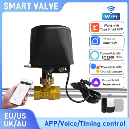 Atuador inteligente de válvula de esfera WiFi Tuya com controle de voz - Sistema de irrigação automática DIY para automação de água/gás em casa inteligente