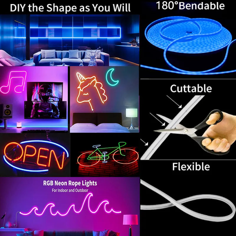 Faixa de led neon usb rgb, 1m, 2m, 3m, 5m, wi-fi, 5v, funciona com aplicativo tuya/smart life/alexa para jogos, casa, iluminação de decoração neon