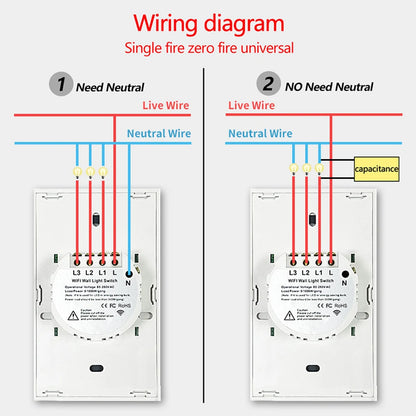 Tuya eua wifi interruptor de parede inteligente rf433 1/2/3 gang sem fio neutro sensor toque led interruptores luz casa inteligente alexa google casa