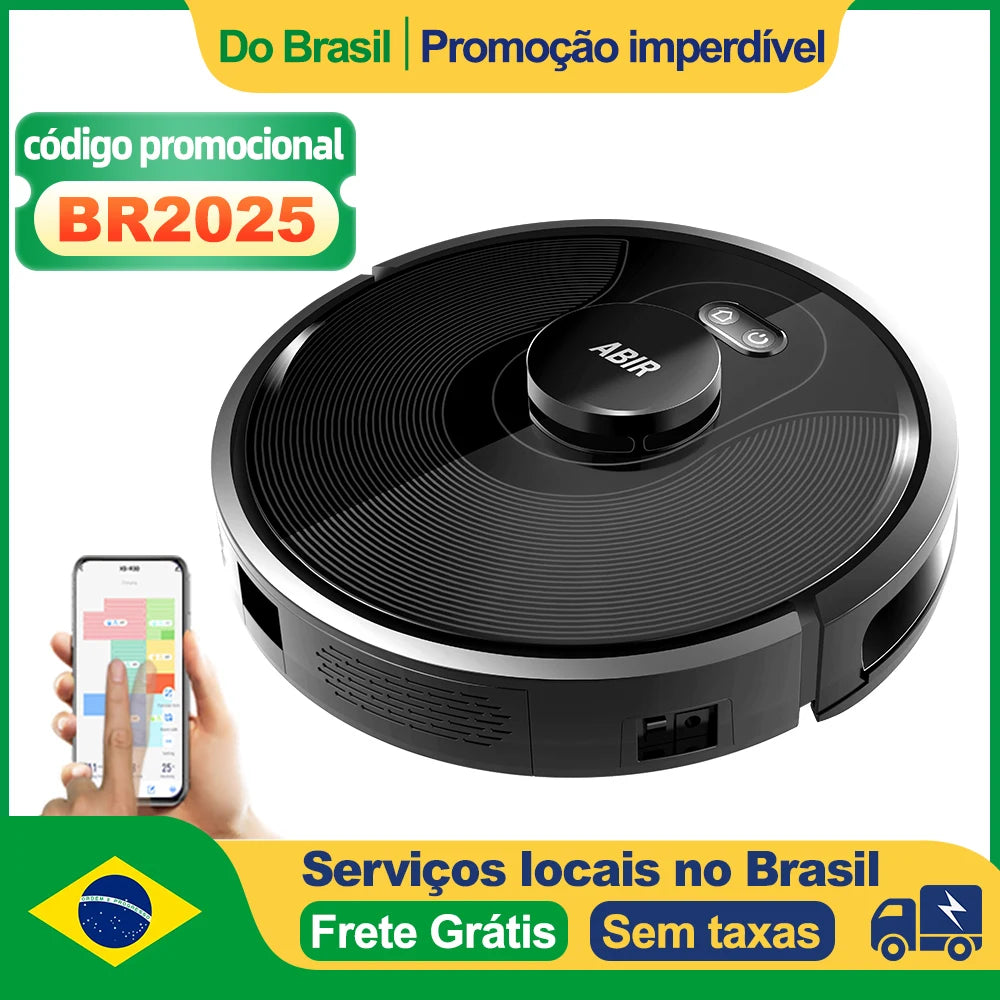 (Código promocional: BR2025)Robô aspirador de pó ABIR X8, navegação a laser lidar, 6500pa sucção, multi-assoalho mapa, Esterilização UV, y forma molhado esfregar, app zonas não-go, Exclusivo Sensor TOF