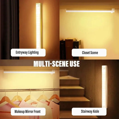 Sem fio LED Sensor de Movimento Luz, Luz Noturna, Tipo C Recarregável, Gabinete, Wardrobe Lamp, Backlight Escada, Cozinha