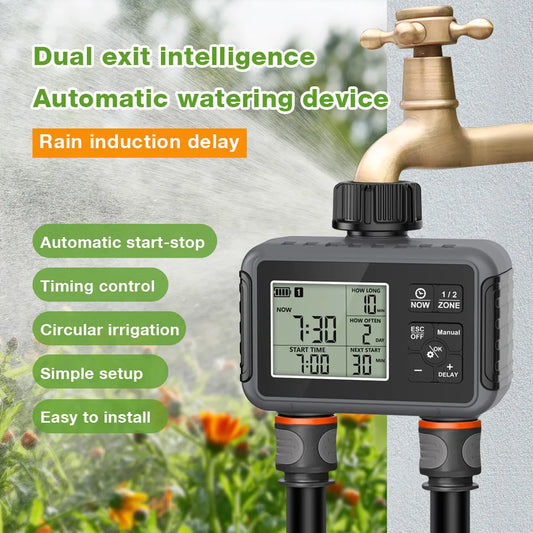 Sistema de rega automática de 1/2/3 saídas com controle de temporização, temporizador de água automático, usado ao ar livre para economizar água e tempo