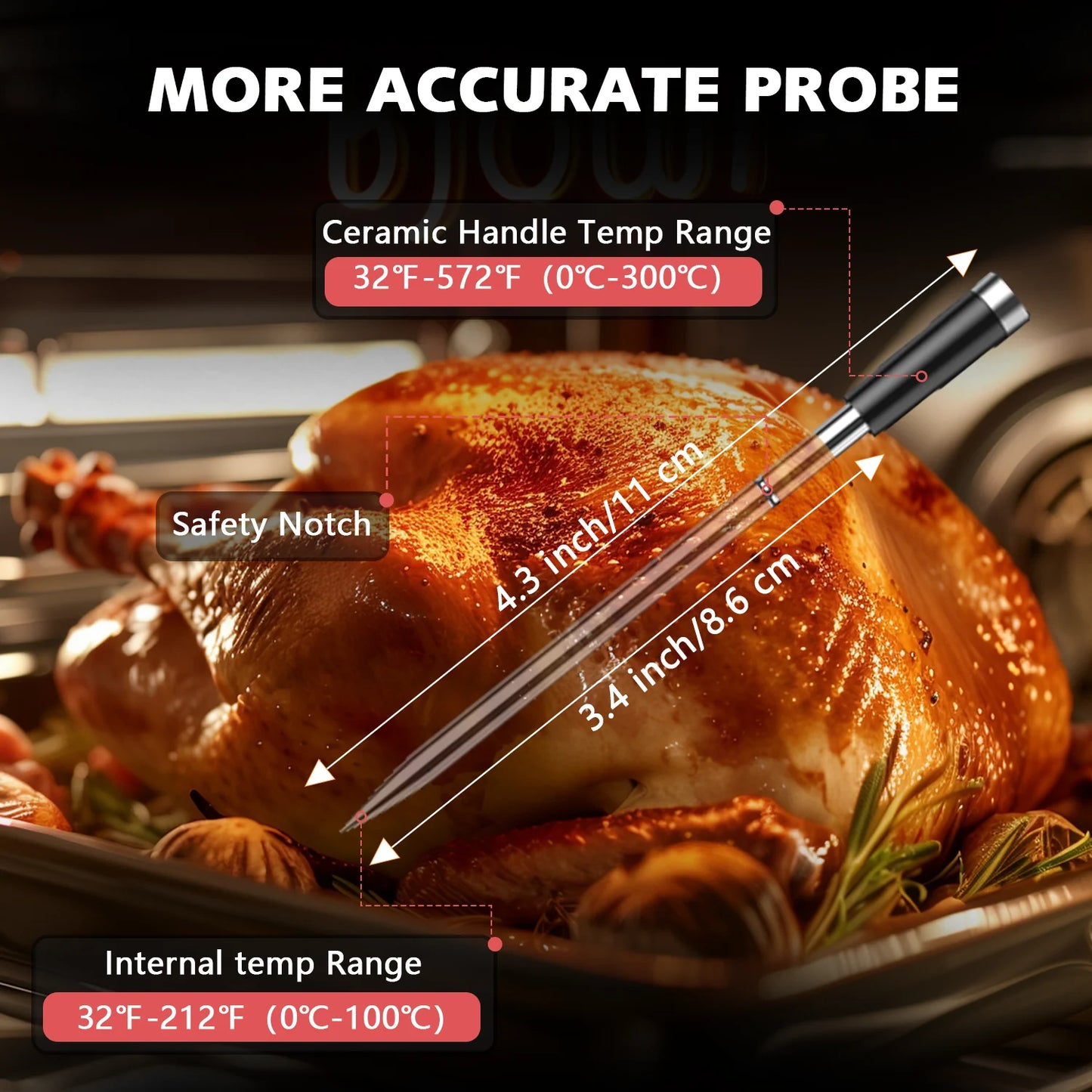 Termômetro de carne sem fio Bluetooth IP67 Sondas à prova d'água com impulsionador de tela LCD recarregável para grelhar, fumante, forno para churrasco