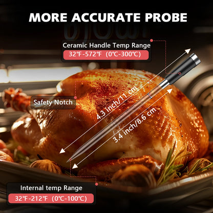 Termômetro de carne sem fio Bluetooth IP67 Sondas à prova d'água com impulsionador de tela LCD recarregável para grelhar, fumante, forno para churrasco