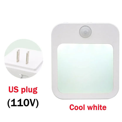Sensor de movimento led luzes da noite plugue da ue regulável luz do armário para cabeceira do bebê quarto corredor sem fio noite lâmpada iluminação