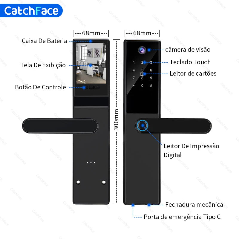 Fechadura inteligente para porta, brasil, tuya, voz portuguesa, fechadura eletrônica digital, wi-fi, aplicativo, senha de impressão digital, desbloqueio rfid para casa