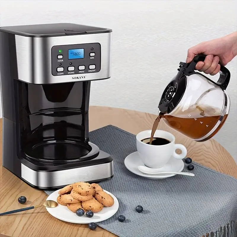 Máquina de café elétrica programável, 1,5l, tecnologia avançada, fabricação rápida e temporizador de 24 horas