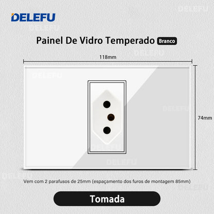 DELEFU 4*2 Vidro Temperado Branco Tomada Padrão Brasil com Dupla USB Tipo C Tomada de Parede Interruptor Inteligente Tuya Wifi 10A 20A