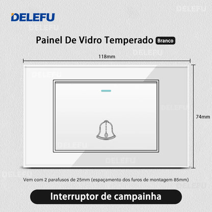 DELEFU 4*2 Vidro Temperado Branco Tomada Padrão Brasil com Dupla USB Tipo C Tomada de Parede Interruptor Inteligente Tuya Wifi 10A 20A