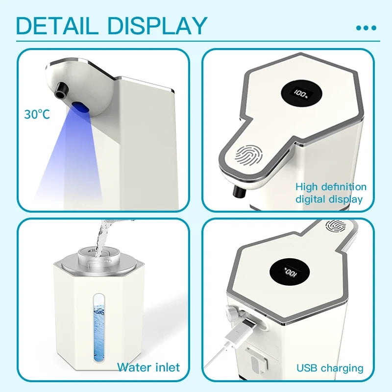 Dispensador de sabão automático 360ml, sem toque, tipo c, usb, recarregável, elétrico, à prova d'água, espuma/dispensador de líquido