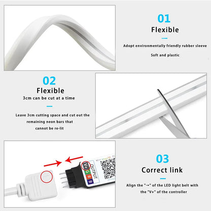Faixa de led neon usb rgb, 1m, 2m, 3m, 5m, wi-fi, 5v, funciona com aplicativo tuya/smart life/alexa para jogos, casa, iluminação de decoração neon