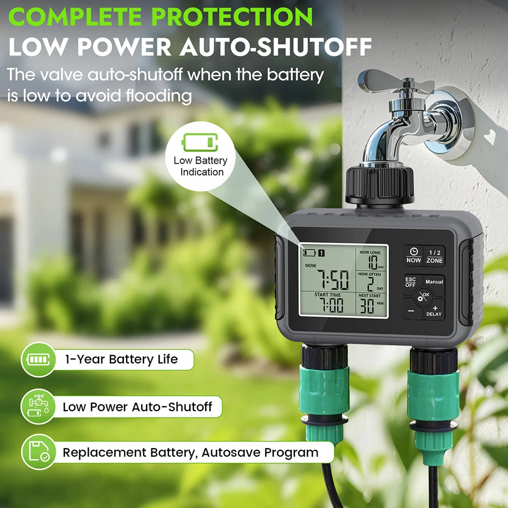 Sistema de rega automática de 1/2/3 saídas com controle de temporização, temporizador de água automático, usado ao ar livre para economizar água e tempo