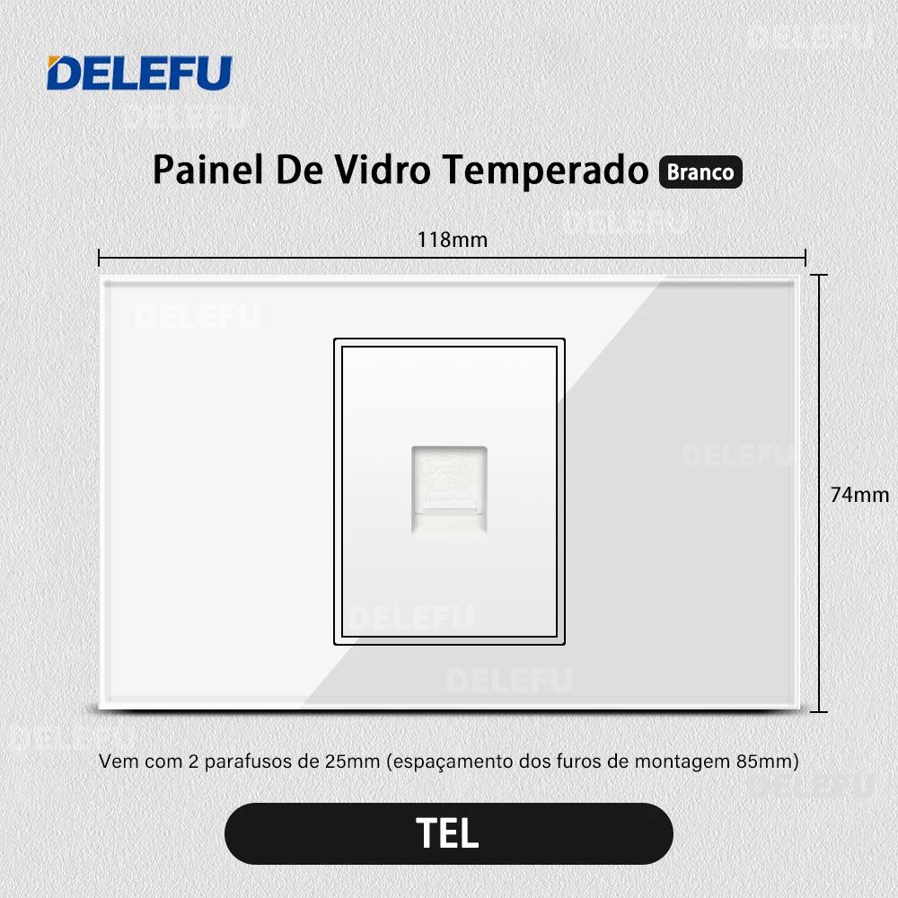 DELEFU 4*2 Vidro Temperado Branco Tomada Padrão Brasil com Dupla USB Tipo C Tomada de Parede Interruptor Inteligente Tuya Wifi 10A 20A