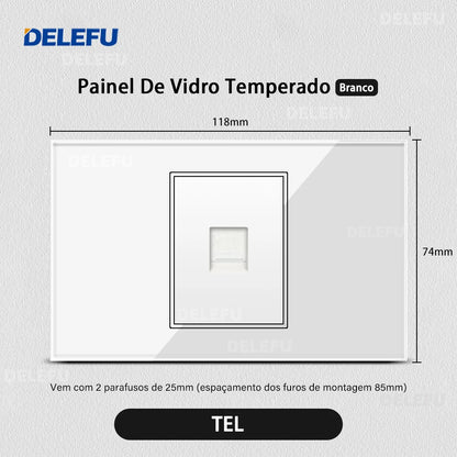 DELEFU 4*2 Vidro Temperado Branco Tomada Padrão Brasil com Dupla USB Tipo C Tomada de Parede Interruptor Inteligente Tuya Wifi 10A 20A