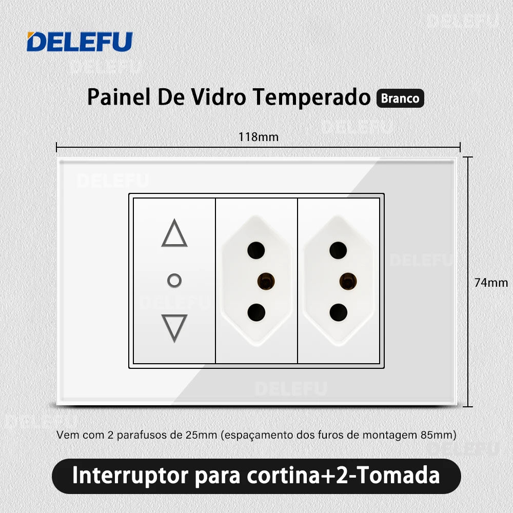 DELEFU 4*2 Vidro Temperado Branco Tomada Padrão Brasil com Dupla USB Tipo C Tomada de Parede Interruptor Inteligente Tuya Wifi 10A 20A