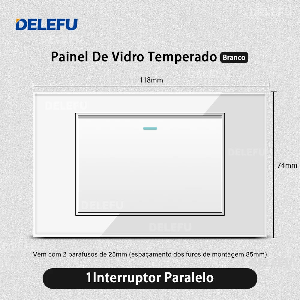 DELEFU 4*2 Vidro Temperado Branco Tomada Padrão Brasil com Dupla USB Tipo C Tomada de Parede Interruptor Inteligente Tuya Wifi 10A 20A