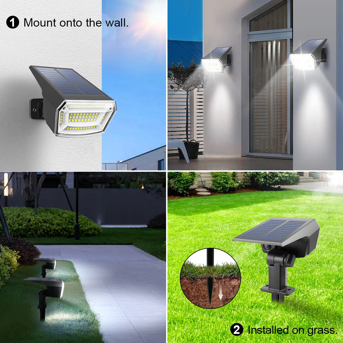 Holofote solar regulável com 3 modos, à prova d'água, jardim, paisagem, gramado, para quintal, entrada, pátio, quintal, passarela