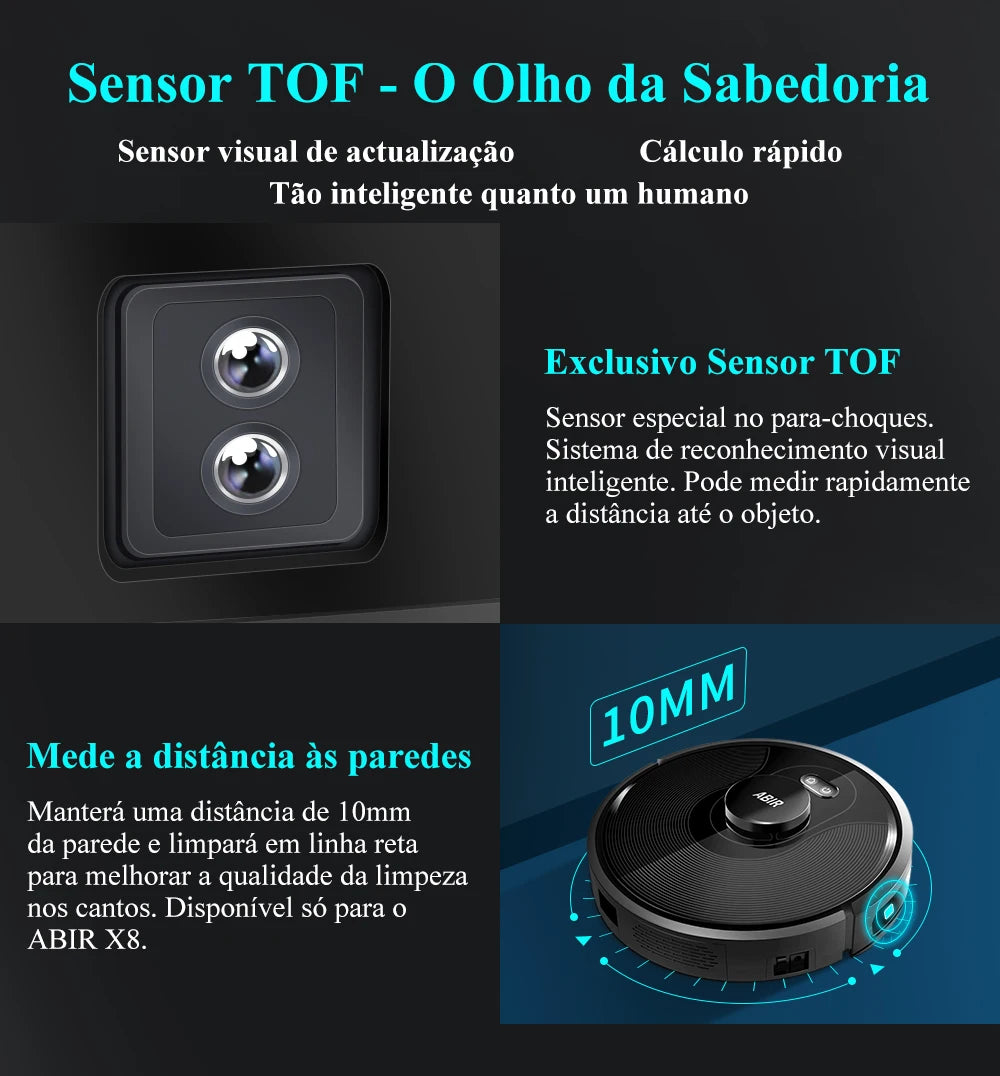 (Código promocional: BR2025)Robô aspirador de pó ABIR X8, navegação a laser lidar, 6500pa sucção, multi-assoalho mapa, Esterilização UV, y forma molhado esfregar, app zonas não-go, Exclusivo Sensor TOF