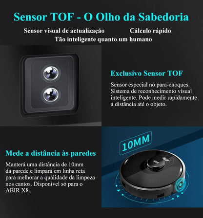 (Código promocional: BR2025)Robô aspirador de pó ABIR X8, navegação a laser lidar, 6500pa sucção, multi-assoalho mapa, Esterilização UV, y forma molhado esfregar, app zonas não-go, Exclusivo Sensor TOF